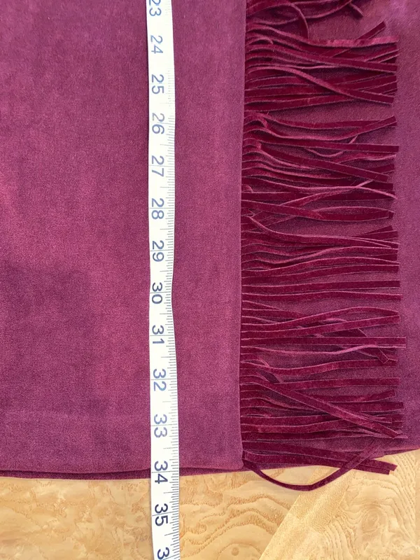 Norton McNaughton Western Burgundy Fringe-Trim Maxi Skirt Faux Suede Size 10 - Image 9