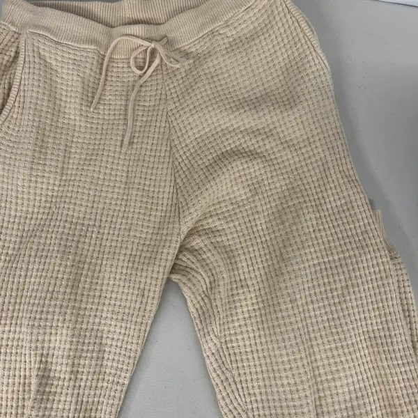 Nia Waffle Knit Stretch Joggers Cream Beige Tan Sz Large L Tall Longer Length - Image 5