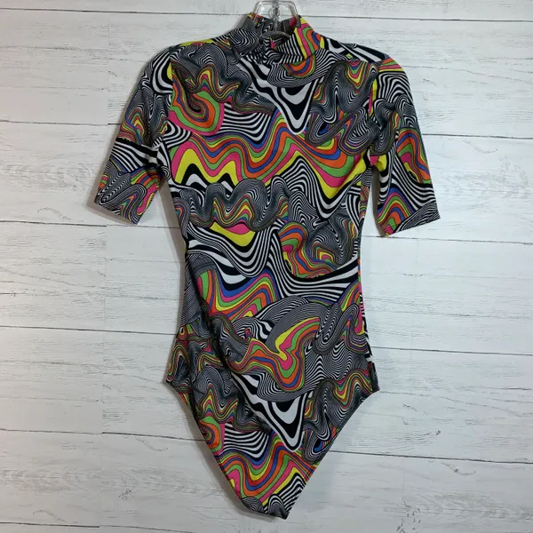 Jaded London RETRO 1990’S PSYCHEDLIC SWIRLY VIBE PATTERN BODYSUIT SMALL - Image 2