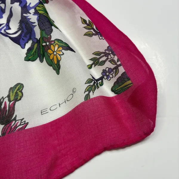 ECHO Vintage Silk Scarf Pink White Floral Square 30.5” - Image 7