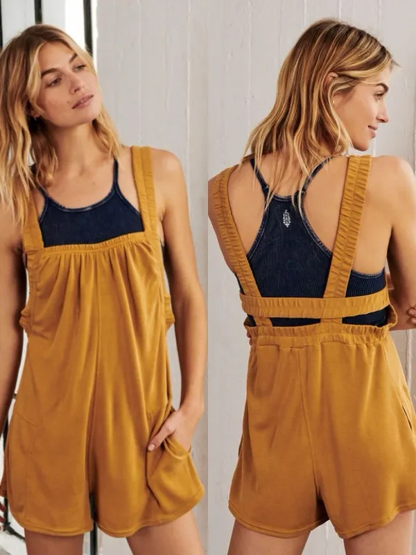 FREE PEOPLE FP Movement Heart Center Mustard Yellow Romper - Image 2