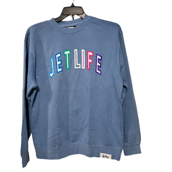 Jet Life Apparel Womens Blue Embroidered Crewneck Sweatshirt Large - Image 7