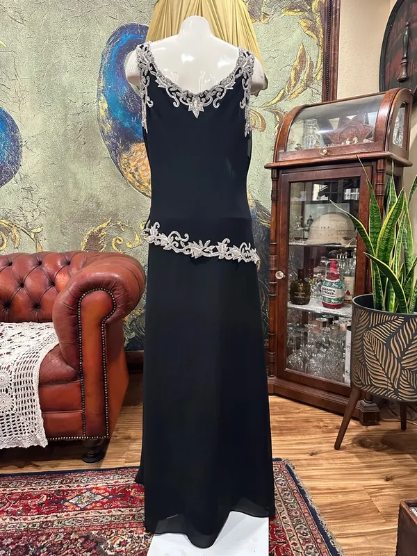 JKARA Beaded Gown Black Silver Sequin Evening Dress Formal Wedding Guest Plus 18 - Image 6