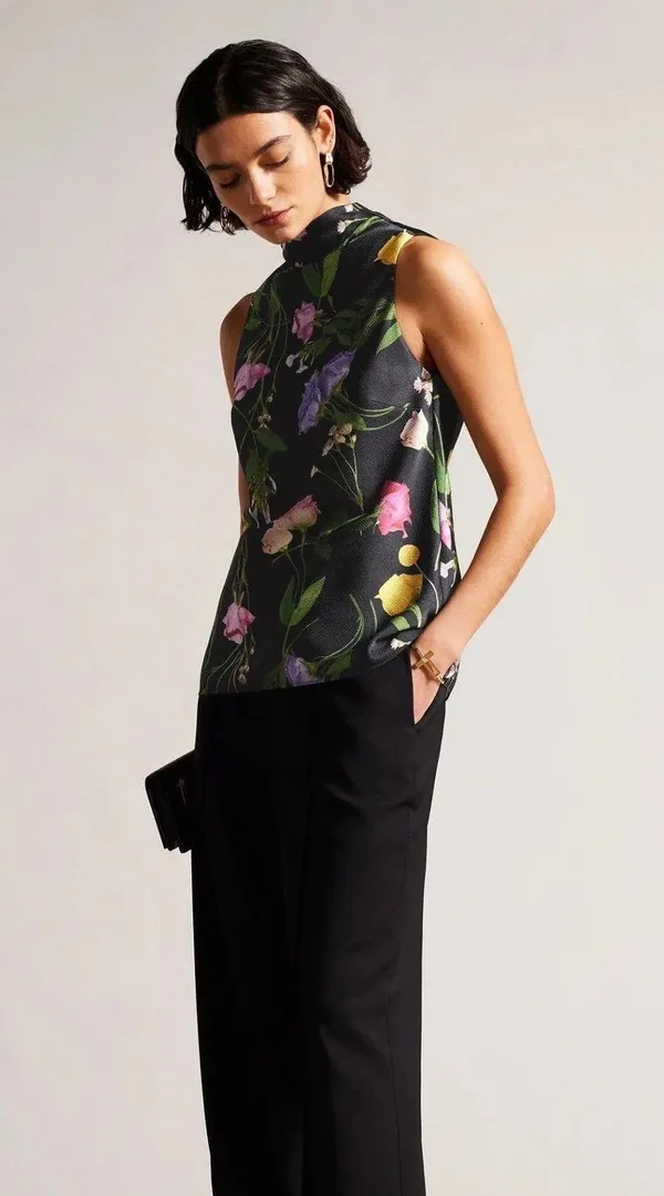 NWT Ted Baker London raeven cowl neck black floral sleeveless top. Size 2 medium - Image 4
