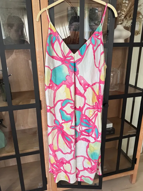 Natori Taisho Print Satin Slip Dress nightgown vneck midi floral - Image 2