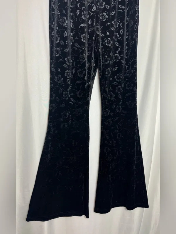 SHEIN Black Velvet Bell Bottom Flair Crushed Velvet Pants gothic size Small NWOT - Image 5