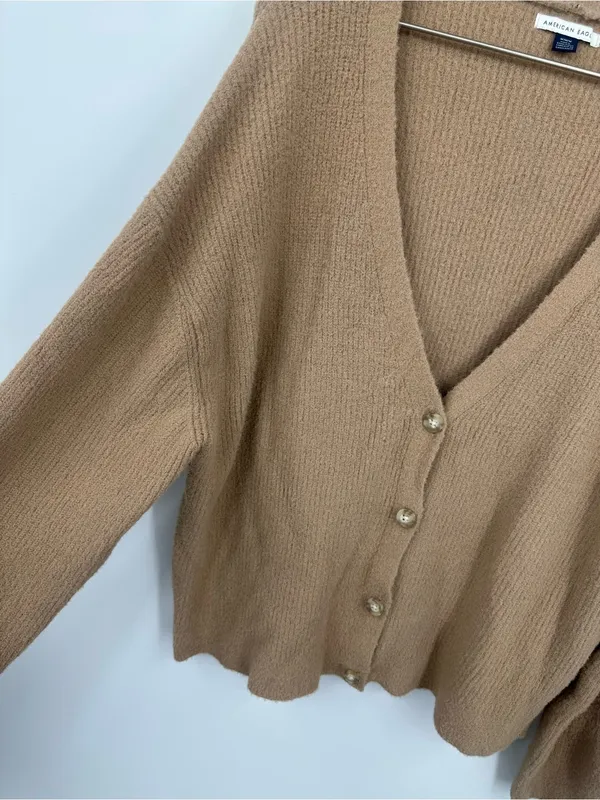 American Eagle Tan Oversized Sweater Cardigan Size Medium Boho - Image 4