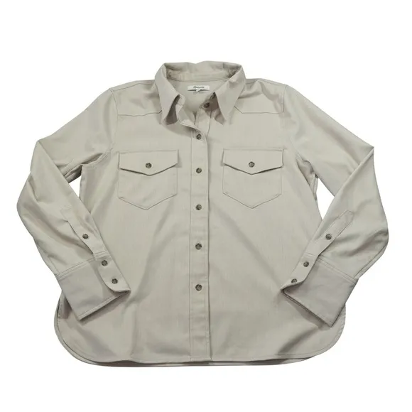Madewell Womens‎ Size 14 Western Shirt Beige Twill Button Down Flap Pockets - Image 2