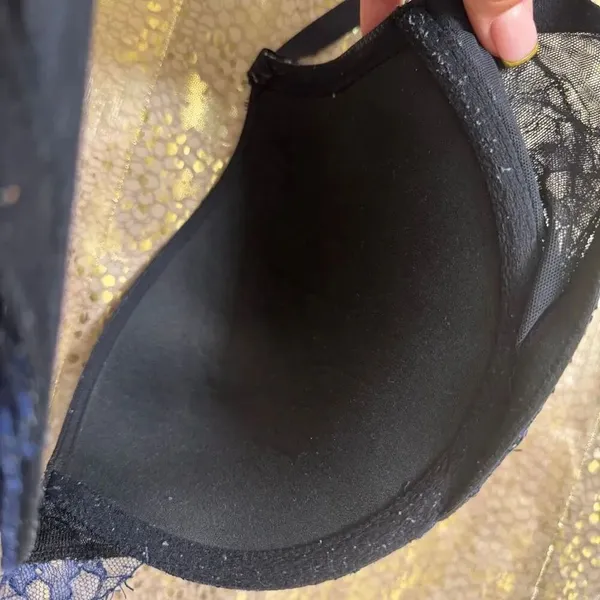 Victorias Secret Very Sexy Pushup Navy Blue Black Lace Rhinestone Bra 38DD - Image 11