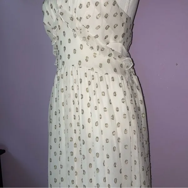 NEW En Creme Maxi Dress M Boho Metallic Polka Dot Cutout Ruffle Tiered - Image 6