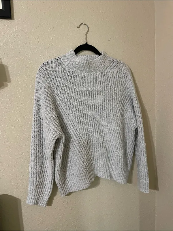 Debut Mock Neck Knit Sweater Size XS Silver Heathering Gray Ribbed High Neck - Image 4