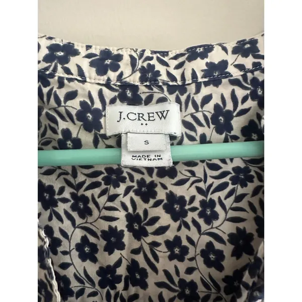 J. Crew 100% Cotton Navy Floral Print Short Sleeve Tie-Front Top Blouse Women S - Image 2