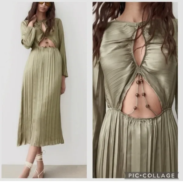 ZARA satin effect pleated wrinkle effect cut out summer dress NWT , beach, y2k - Image 2