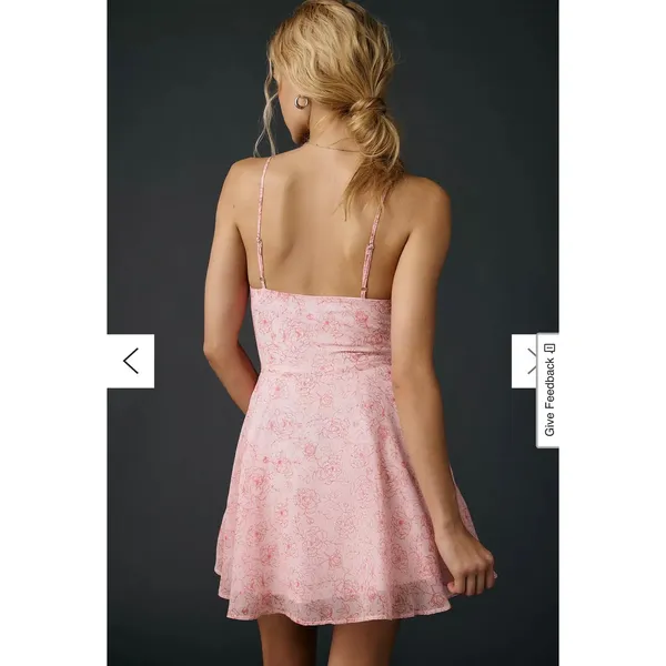 Urban Outfitters Fit-And-Flare Chiffon Mini Dress Pink Roses Medium Coquette NEW - Image 2