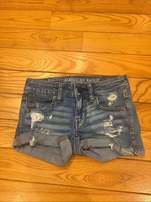American Eagle Super Stretch Super Low Rise Shortie Denim Jean Shorts Size 00 - Image 2