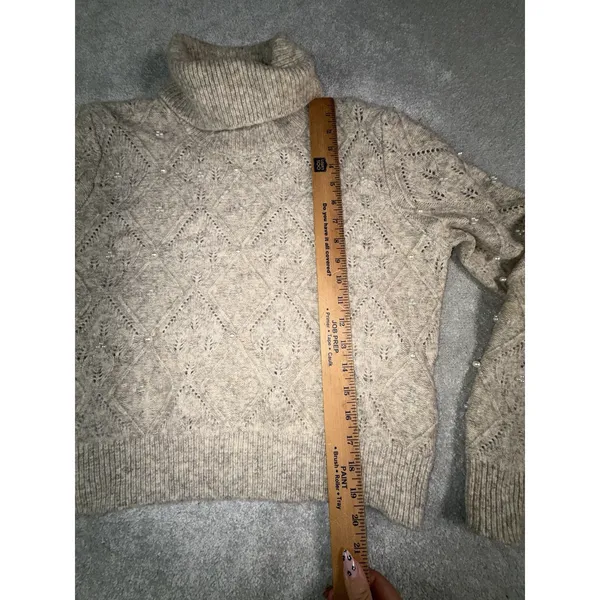 broadway 33 pearl embellished sweater wool blend Medium Turtle Neck - Image 10