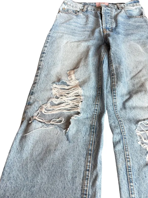 Revice High Waisted Straight Leg Jeans Distressed Light Wash Denim Size 25 Women - Image 3