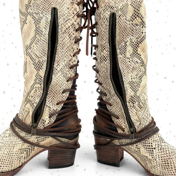 Freebird by Steven Coal White Snake Leather Lace Up Corset Heel Fall Boot Size 9 - Image 3