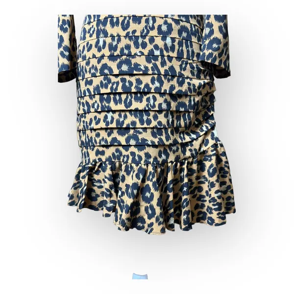 Bardot Ada Leopard Mini Dress Fitted Pleated Ruffled‎ Size S - Image 8