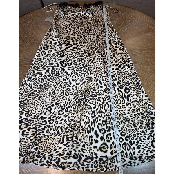 ASTR NWT The Label Leopard Print Lace Trim Midi Slip Dress Satin Size Medium - Image 10