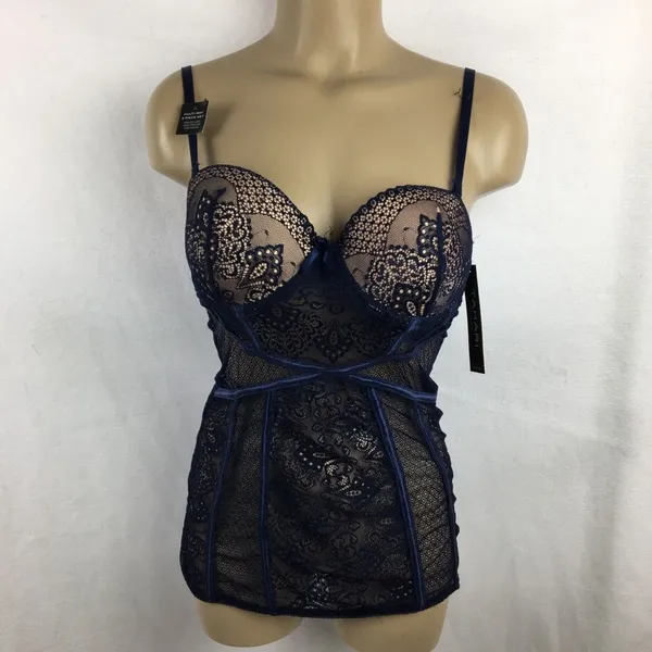 Tahari Blue Padded Sheer Camisole Lace Bra Corset Top 34B NEW - Image 2