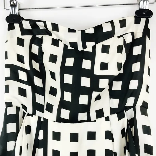 Ophelia Vintage Black & White Geometric Strapless Mini Dress Sundress Womens S - Image 2