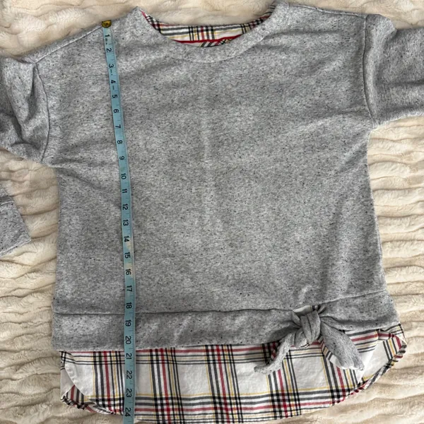 Izod Womens Grey Speckled Sweatshirt Plaid Tie Front Layered Look Size Medium‎ - Image 9