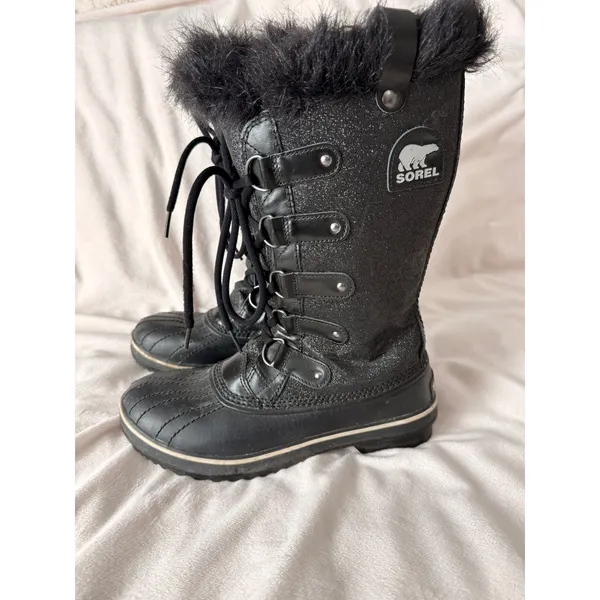 Sorel Joan of Arctic Black Glitter Faux Fur Waterproof Winter Boots Size 9 - Image 6