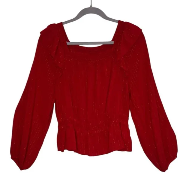 Universal Threads Puff Sleeve Peplum Top Large Elegant Red Women's Top - Image 3