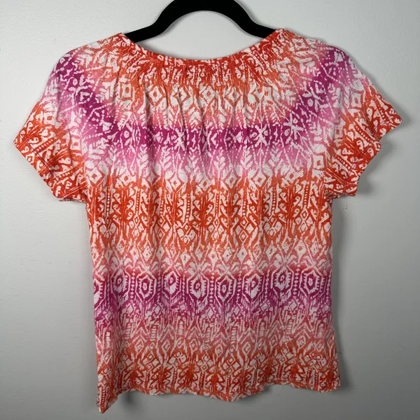 Lauren Ralph Lauren Medium Top Womens 100% Cotton Pink Orange Boho Short Sleeve‎ - Image 5