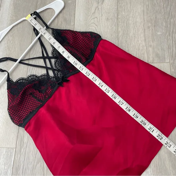 Linea Donatella Y2K Lace Tank Top racerback babydoll womens Black Red medium intimates lingerie - Image 5