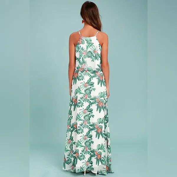 Lulu’s Evadne White and Teal Tropical Print Two-Piece Maxi Dress NWT Size XS - Image 4