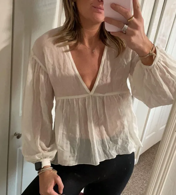 NWOT Zara white v neck baby doll long sleeve top / shirt/ blouse! - Image 5