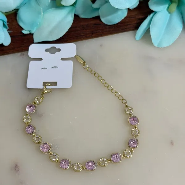 14K Gold Plated XP Pink Crystal Gold Tone Pave Link Bracelet Adjustable - Image 2