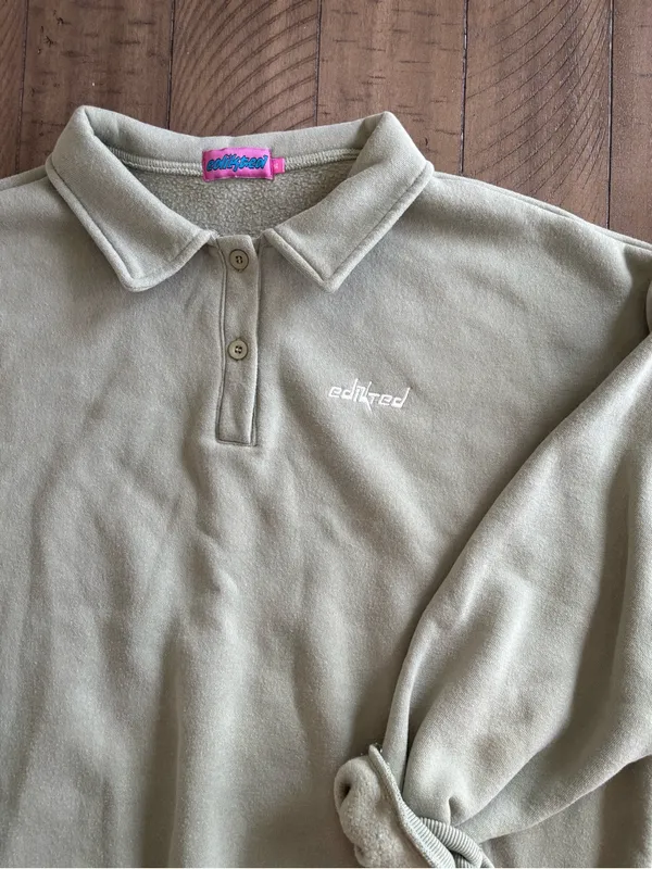 Edikted Women's Polo Collar Fleece Sweatshirt in Light Olive - Image 2