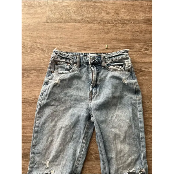 And Now This Distressed Mom Straight Leg Jeans Womens 24 Light Acid Wash Ripped - Image 4