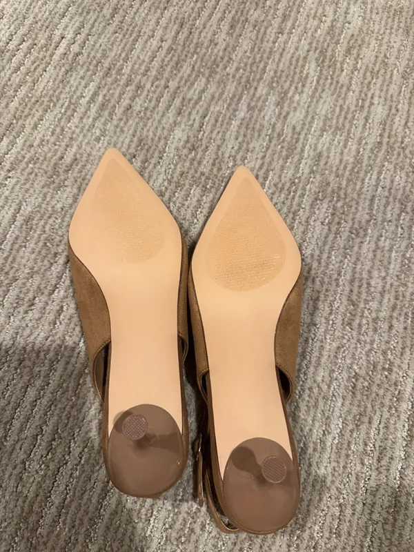 JustFab Mila Pointed Toe Slingback Heels in Camel - Image 4