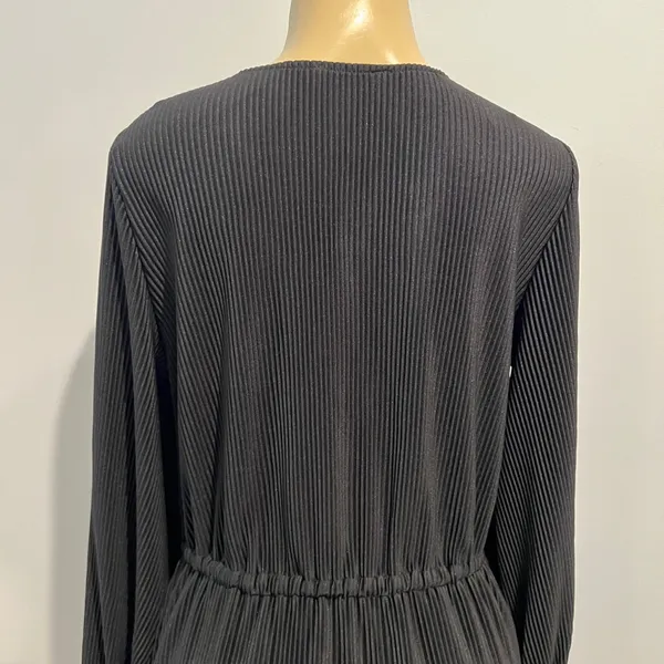 Zara Pleated Dress Sz M Black Long Sleeves V-neck Mini - Image 5