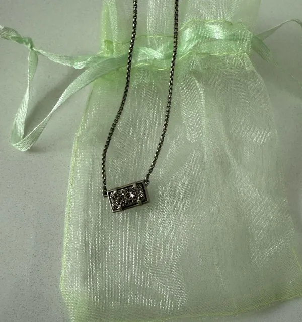 Kendra Scott Pattie Platinum Drusy Pendant Necklace Silver Tone Chain - Image 4
