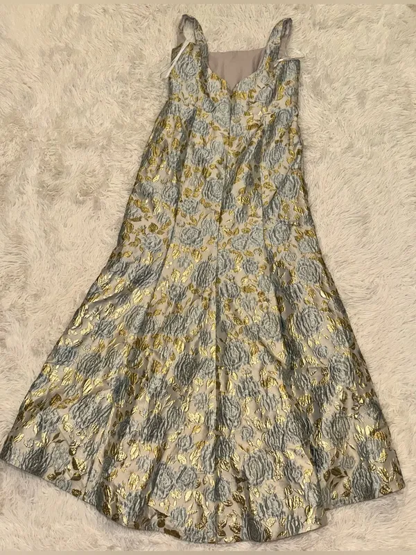 NEW DESSY COLLECTION Metallic Floral Brocade Trumpet Winter Mist Gown Sz 16 - Image 7