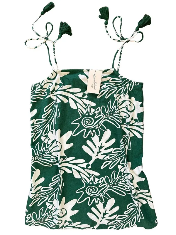 Boho Green Floral Mini Dress With Strap Tassel - Image 10