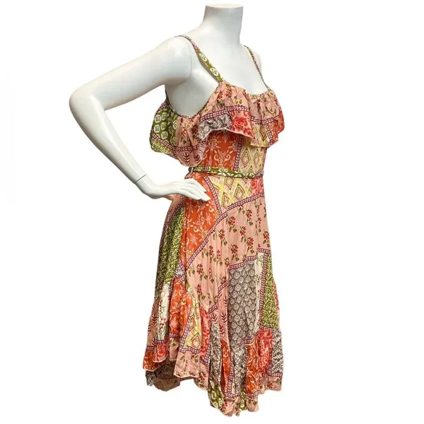 Abel The Label‎ Patchwork ruffle Boat Hem Summer Sundress Flowy Small Dress - Image 6