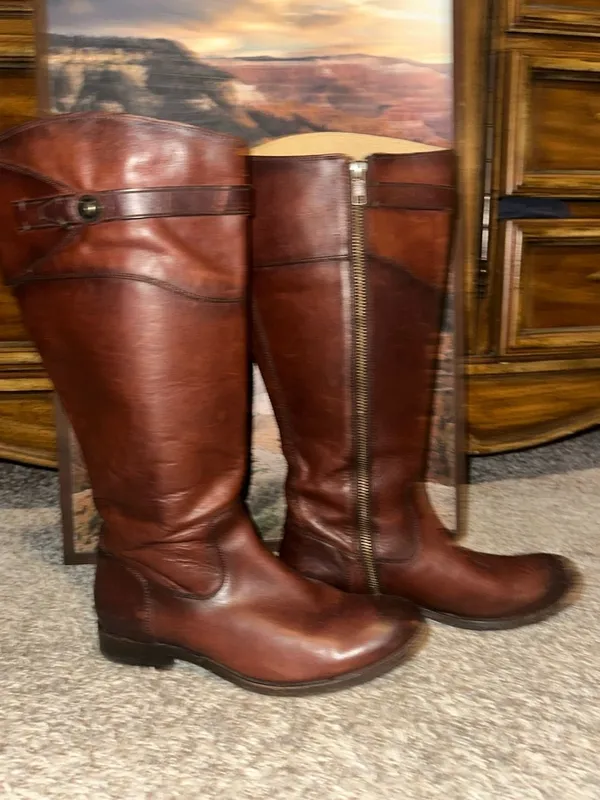 FRYE Molly Button Tall Brown Leather Riding Boots - Image 9