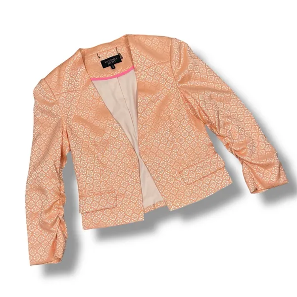 Victorias‎ Secret Satin Jacquard Open Front Cropped Blazer Jacket Peach 10 - Image 12