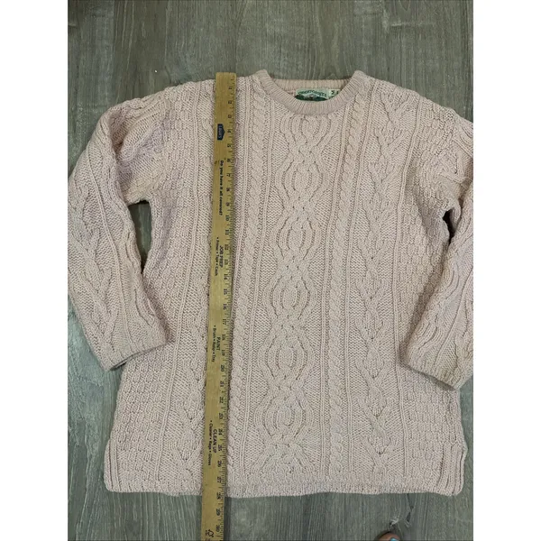 Aran Crafts Sweater Women M Pink Merino Wool Fisherman Cable Knit Ireland * - Image 3