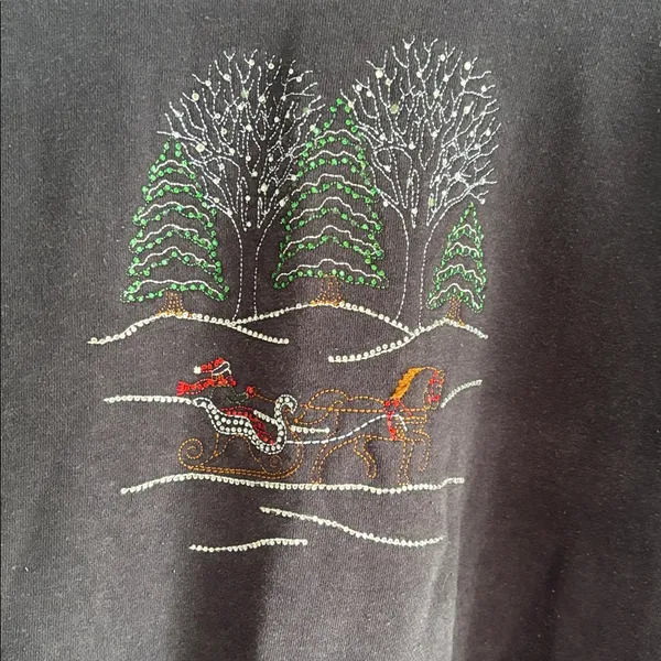 Decorated Originals Blue Holiday Sweatshirt Embroidered Bedazzled Design Sz XXL - Image 2