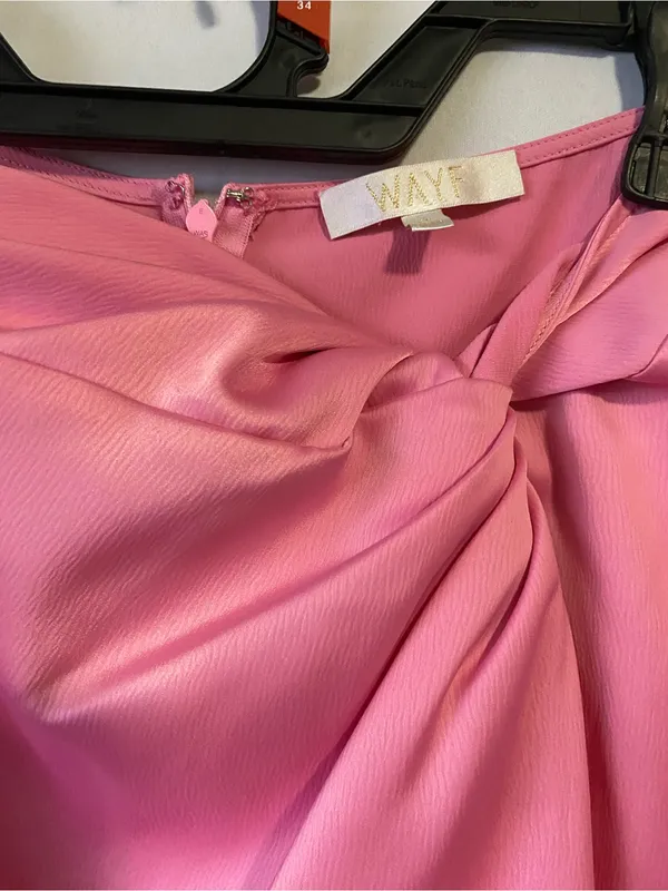 Wayf Pink Satin Twist-Front Maxi Skirt - Image 2