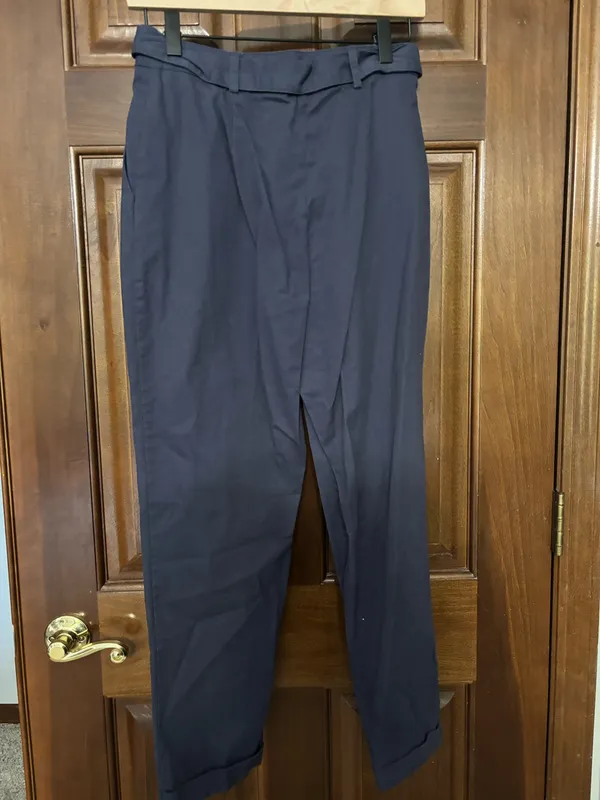 Navy Blue Tie Waist Tapered Dress Pants - Image 2