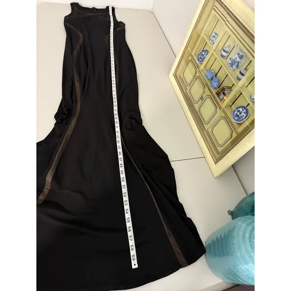 Cache Black Nude Mesh Illusion Panels Back Formal Long Maxi Dress Mermaid Gown 4 - Image 7
