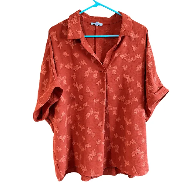 White Birch Rust Red Eyelash Textured Oversized Top Large Fall Season - Image 2